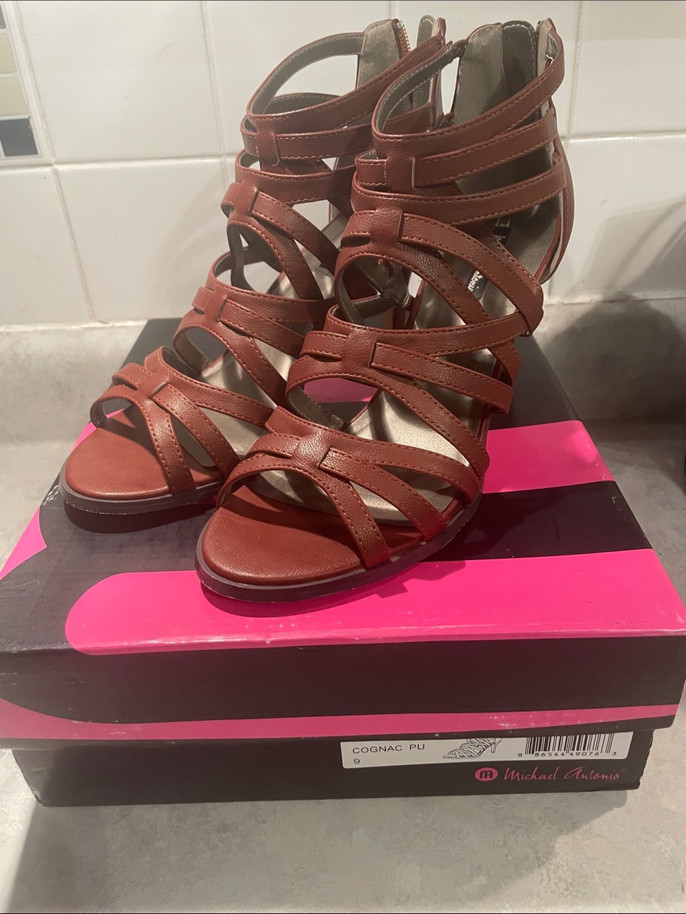 Michael Antonio Cognac Strappy Gladiator Heels